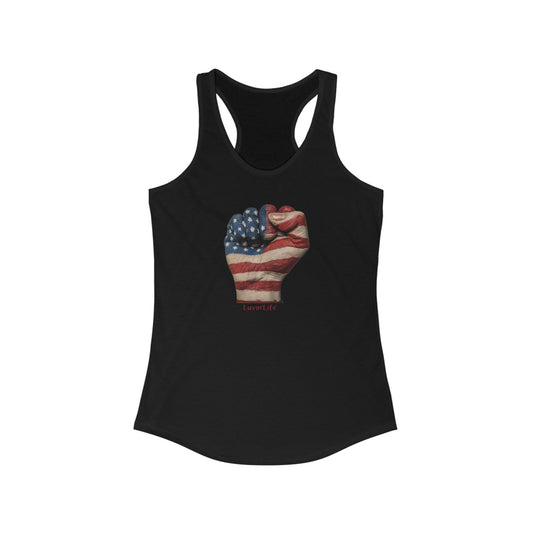 FIST AMERICAN FLAG - Women's Ideal Racerback Tank (Slim Fit)