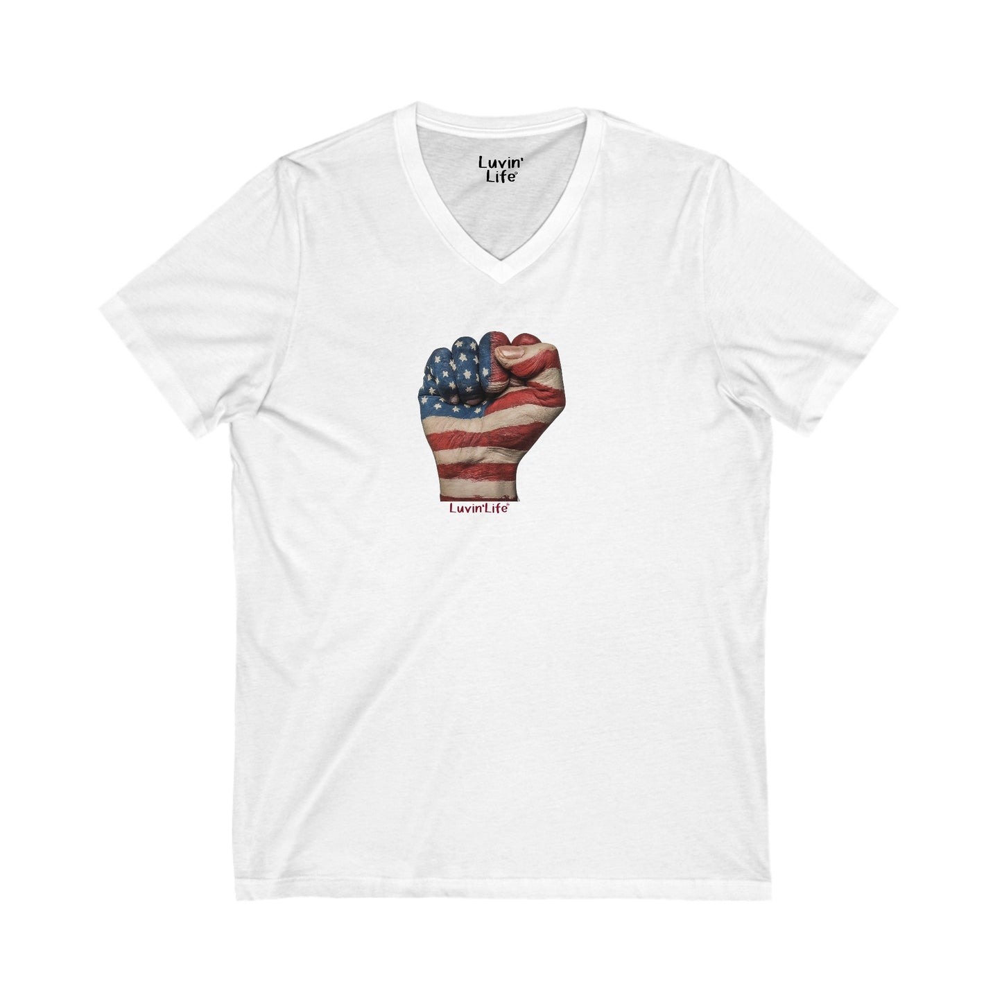 FIST AMERICAN FLAG - Unisex Jersey Short Sleeve V-Neck Tee