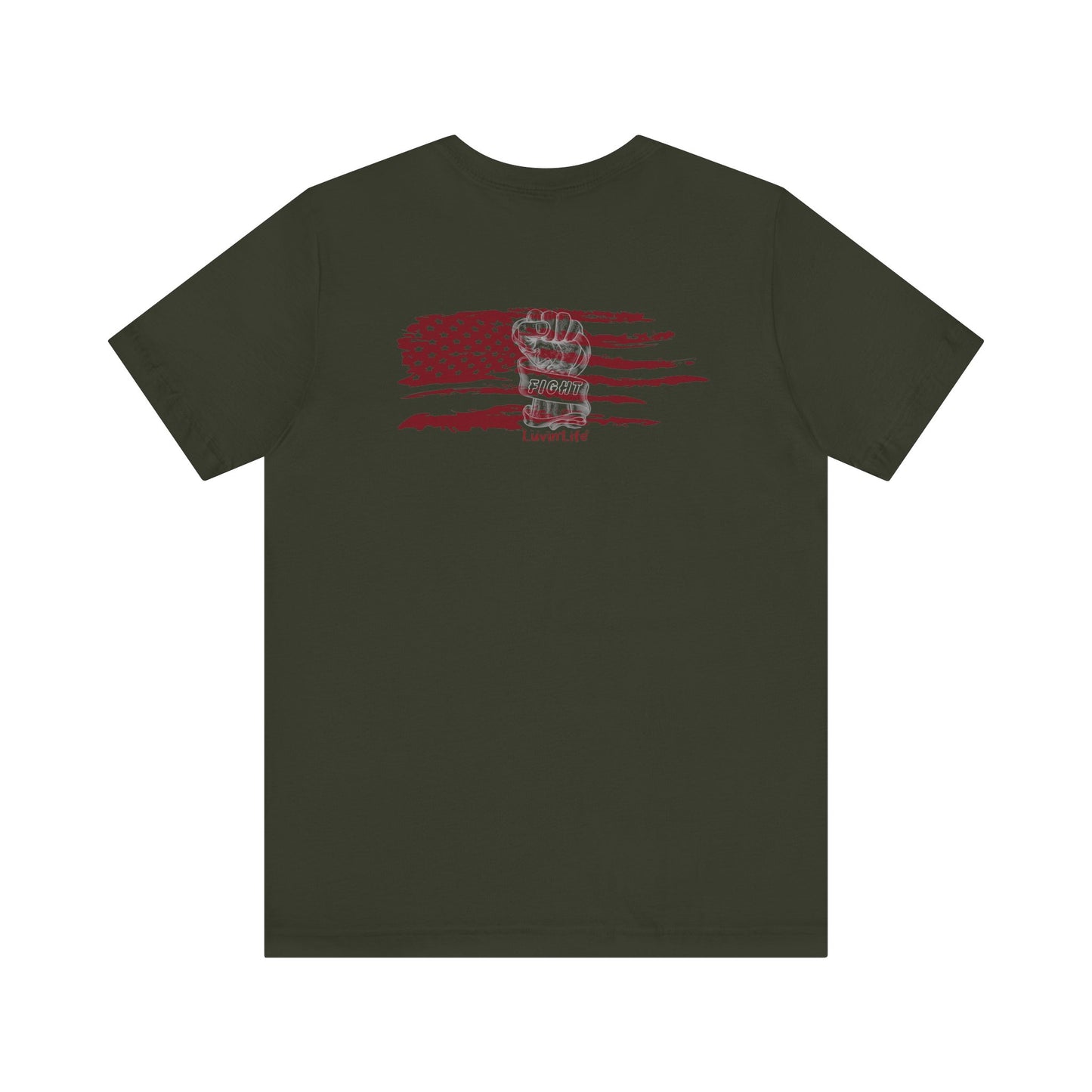 RED FLAG & FIST "FIGHT' - print on back - Unisex Jersey Short Sleeve Tee (5XL)