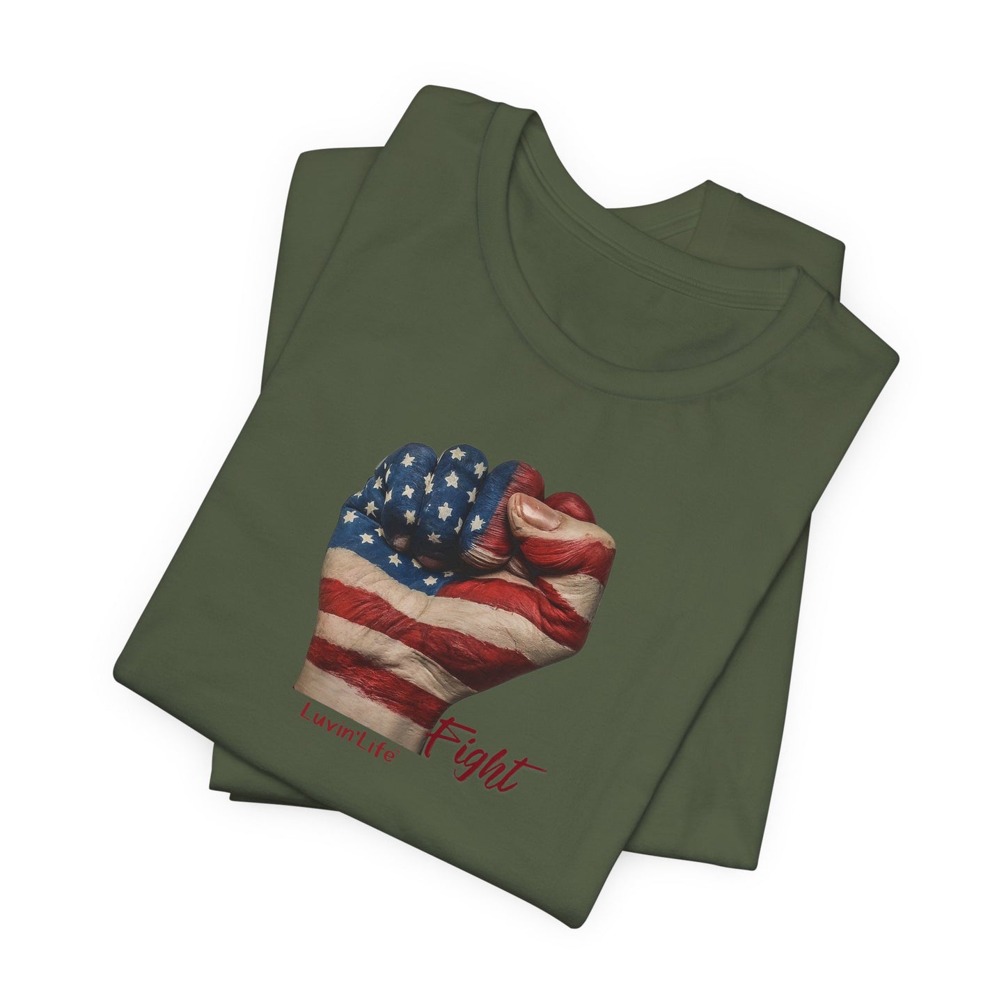 FIST AMERICAN FLAG - FIGHT - Bella+Canvas - Unisex Jersey Short Sleeve Tee (5XL)