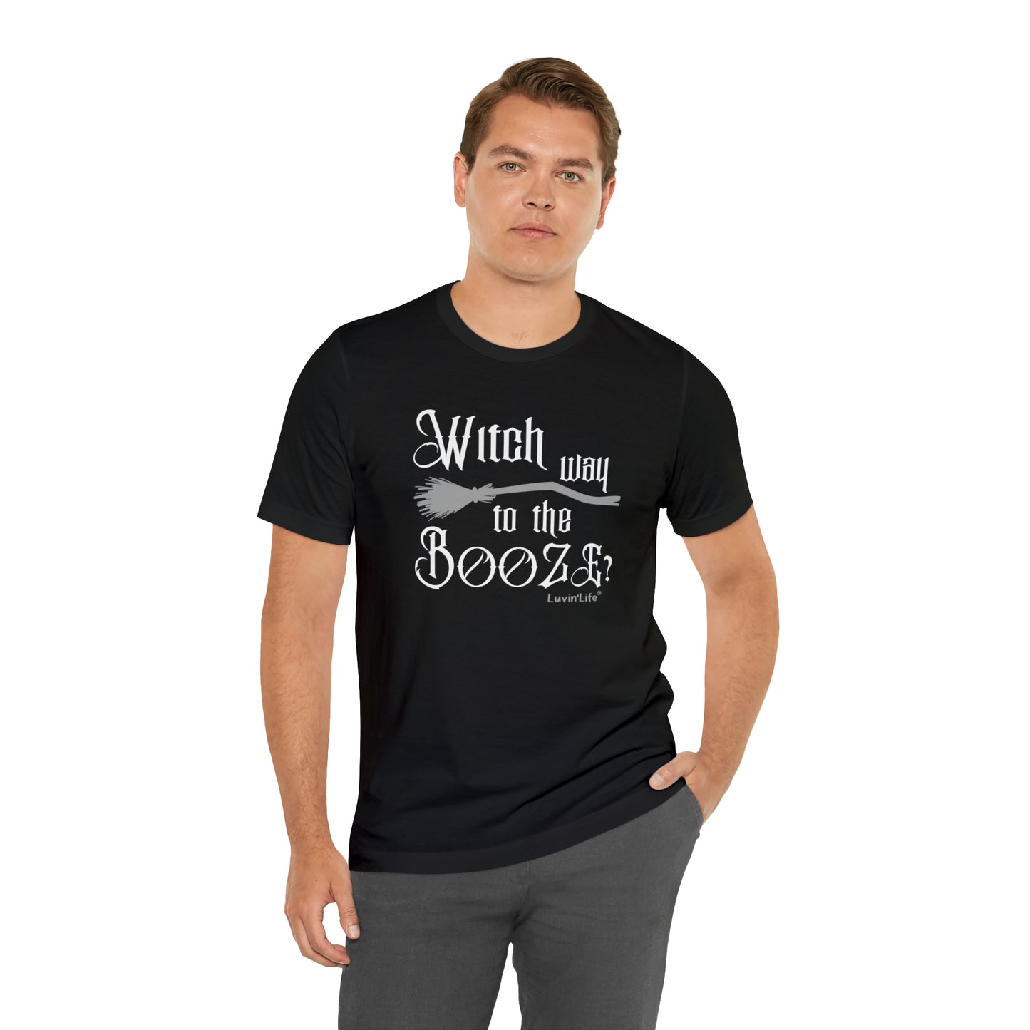 WITCH WAY TO THE BOOZE - Bella+Canvas Unisex Jersey Short Sleeve Tee (+3XL)