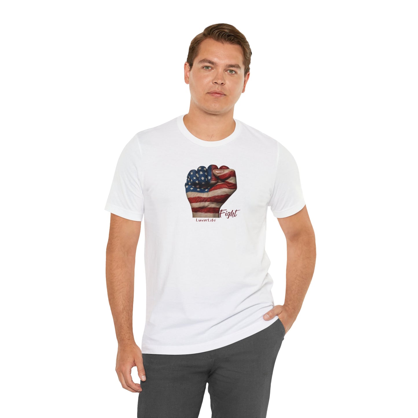 FIST AMERICAN FLAG - FIGHT - Bella+Canvas - Unisex Jersey Short Sleeve Tee (5XL)