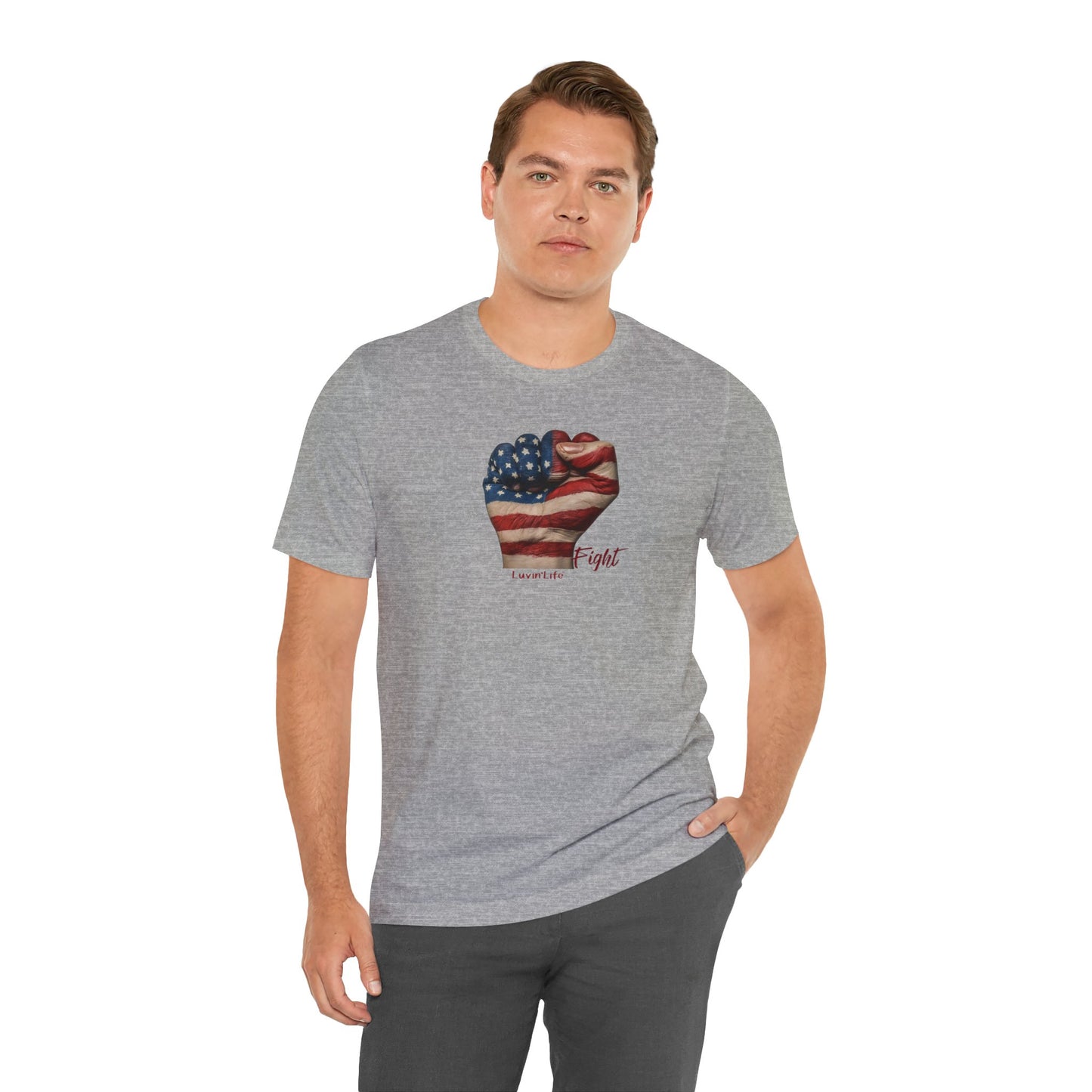 FIST AMERICAN FLAG - FIGHT - Bella+Canvas - Unisex Jersey Short Sleeve Tee (5XL)