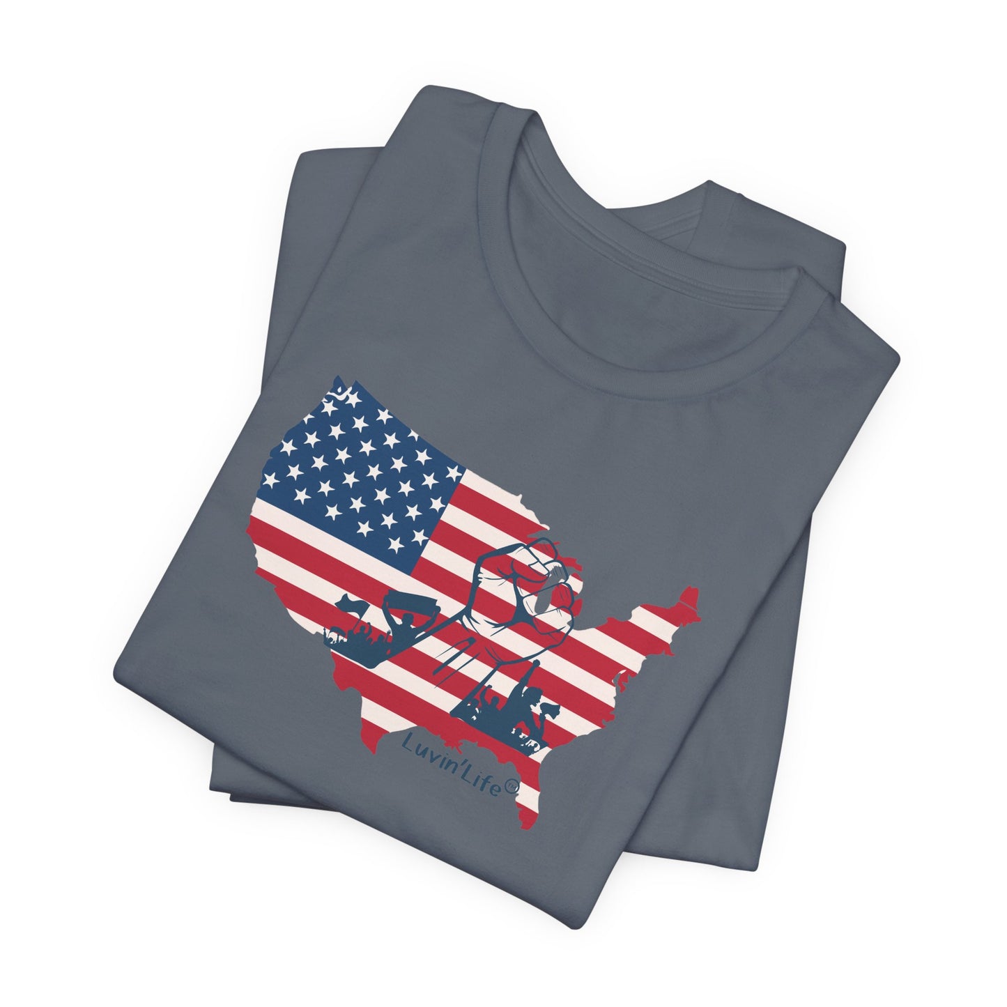 US FLAG MAP & FIST - Bella+Canvas - Unisex Jersey Short Sleeve Tee (4XL)