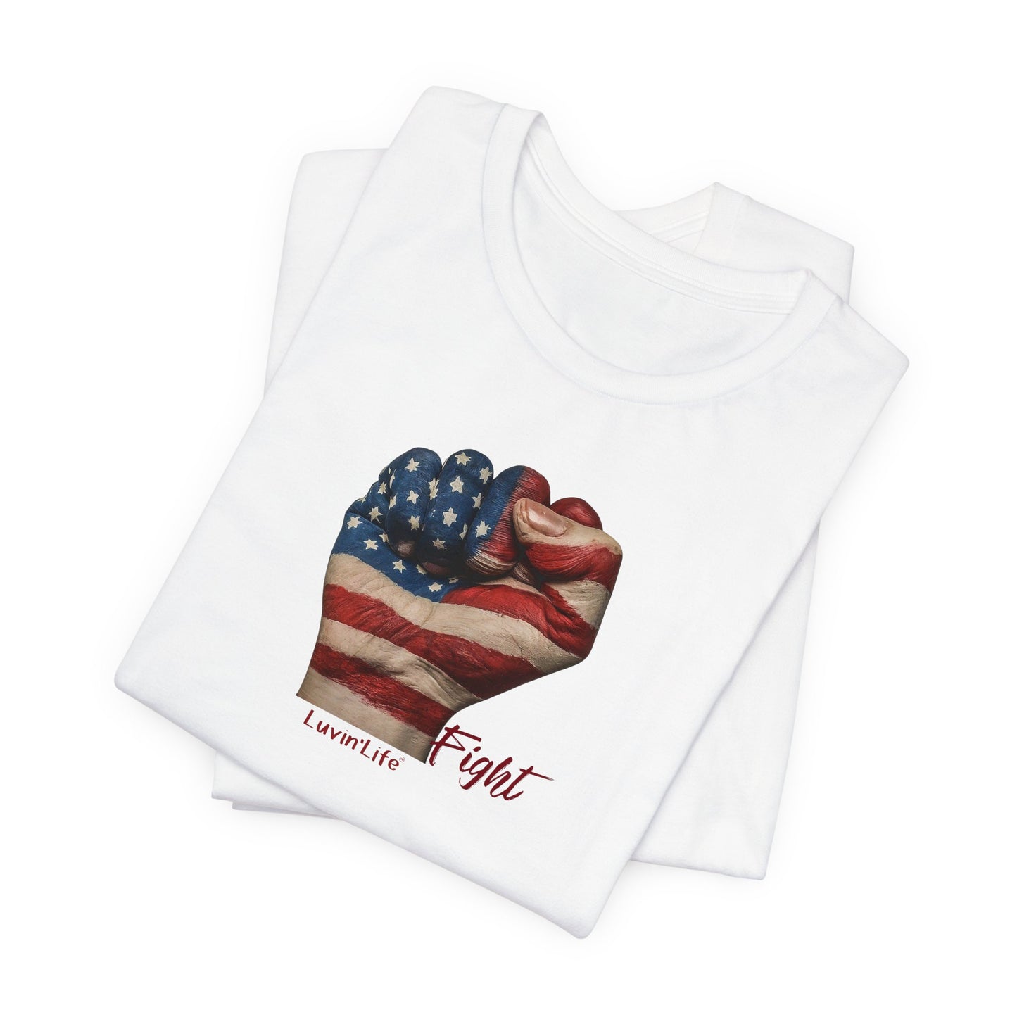 FIST AMERICAN FLAG - FIGHT - Bella+Canvas - Unisex Jersey Short Sleeve Tee (5XL)