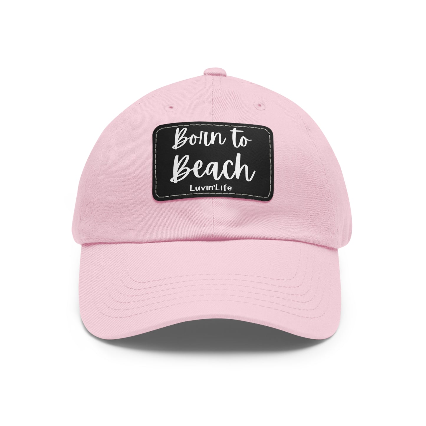 BORN TO BEACH - (white print)Dad Hat with Leather Patch