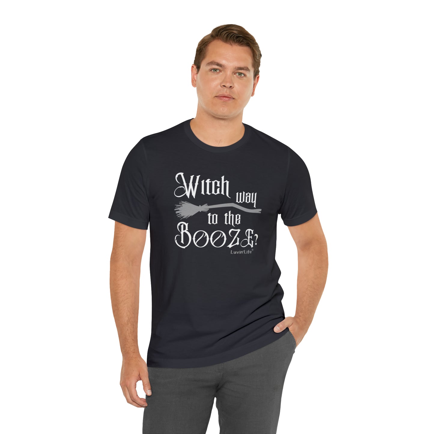 WITCH WAY TO THE BOOZE - Bella+Canvas Unisex Jersey Short Sleeve Tee (+3XL)