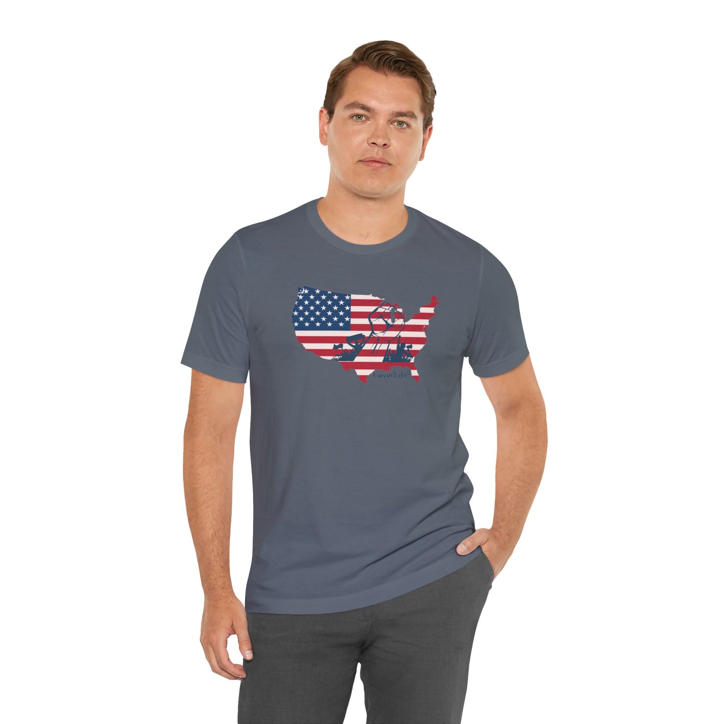 US FLAG MAP & FIST - Bella+Canvas - Unisex Jersey Short Sleeve Tee (4XL)