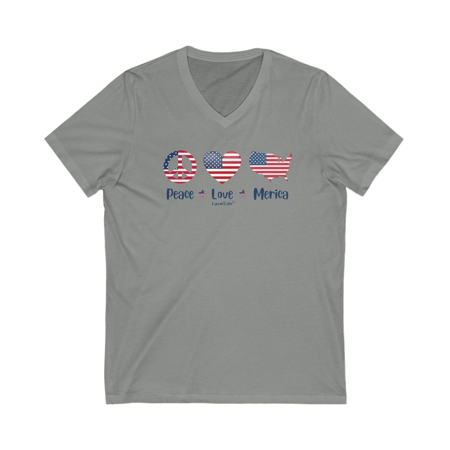 PEACE LOVE MERICA - V-Neck Unisex Jersey Short Sleeve Tee