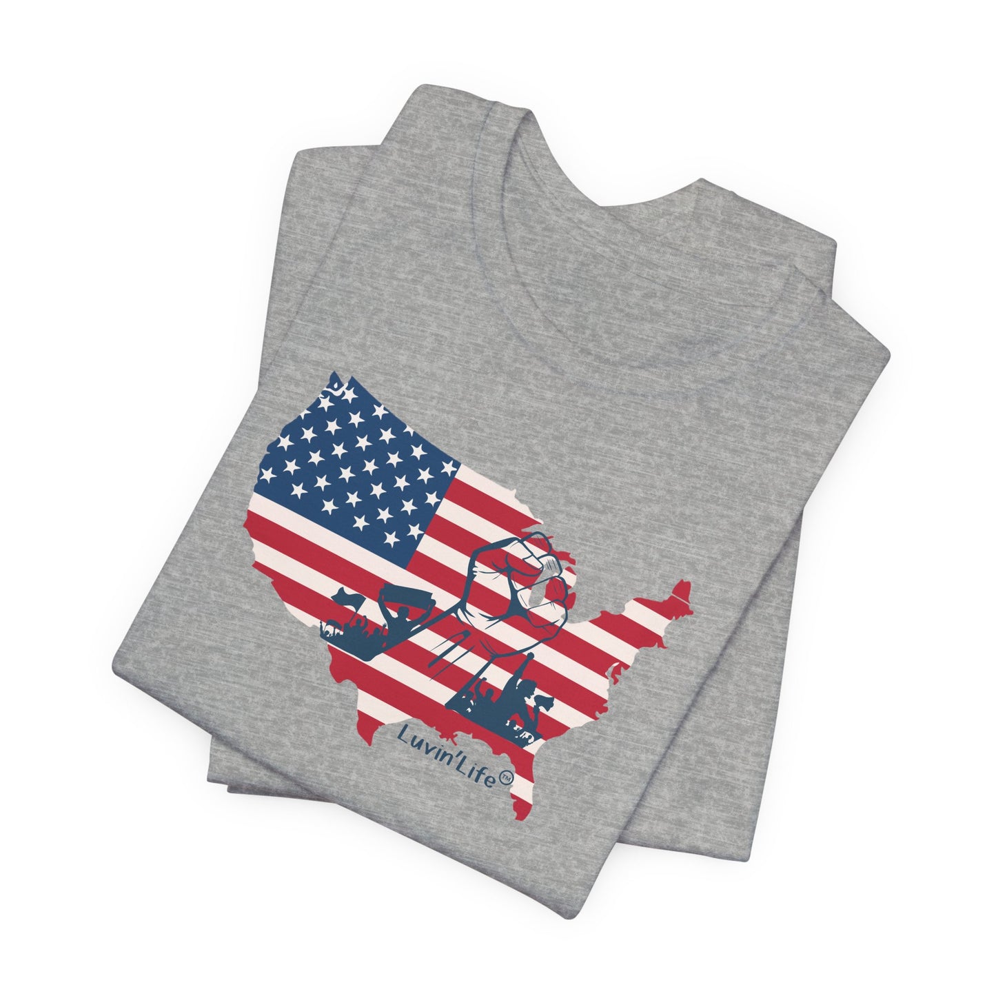 US FLAG MAP & FIST - Bella+Canvas - Unisex Jersey Short Sleeve Tee (4XL)