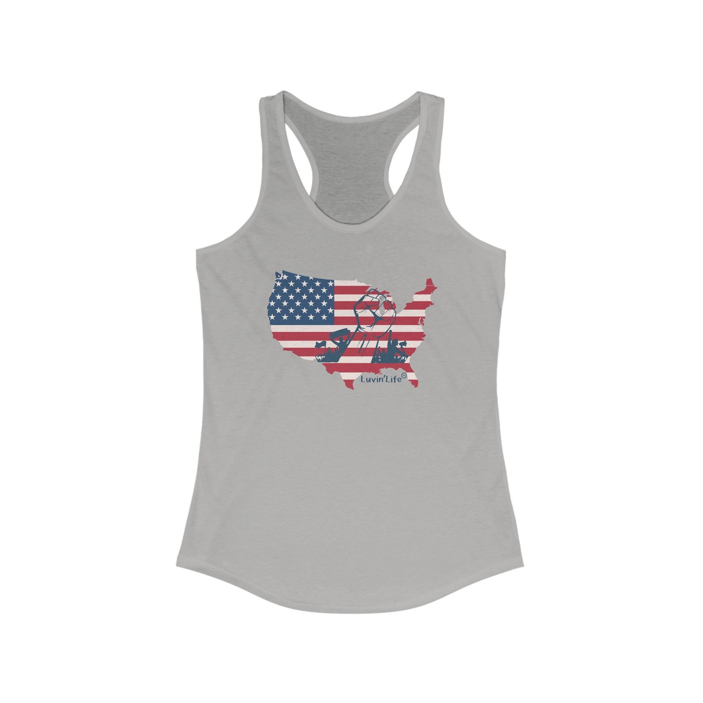 US FLAG MAP & FIST - Women's Ideal Racerback Tank