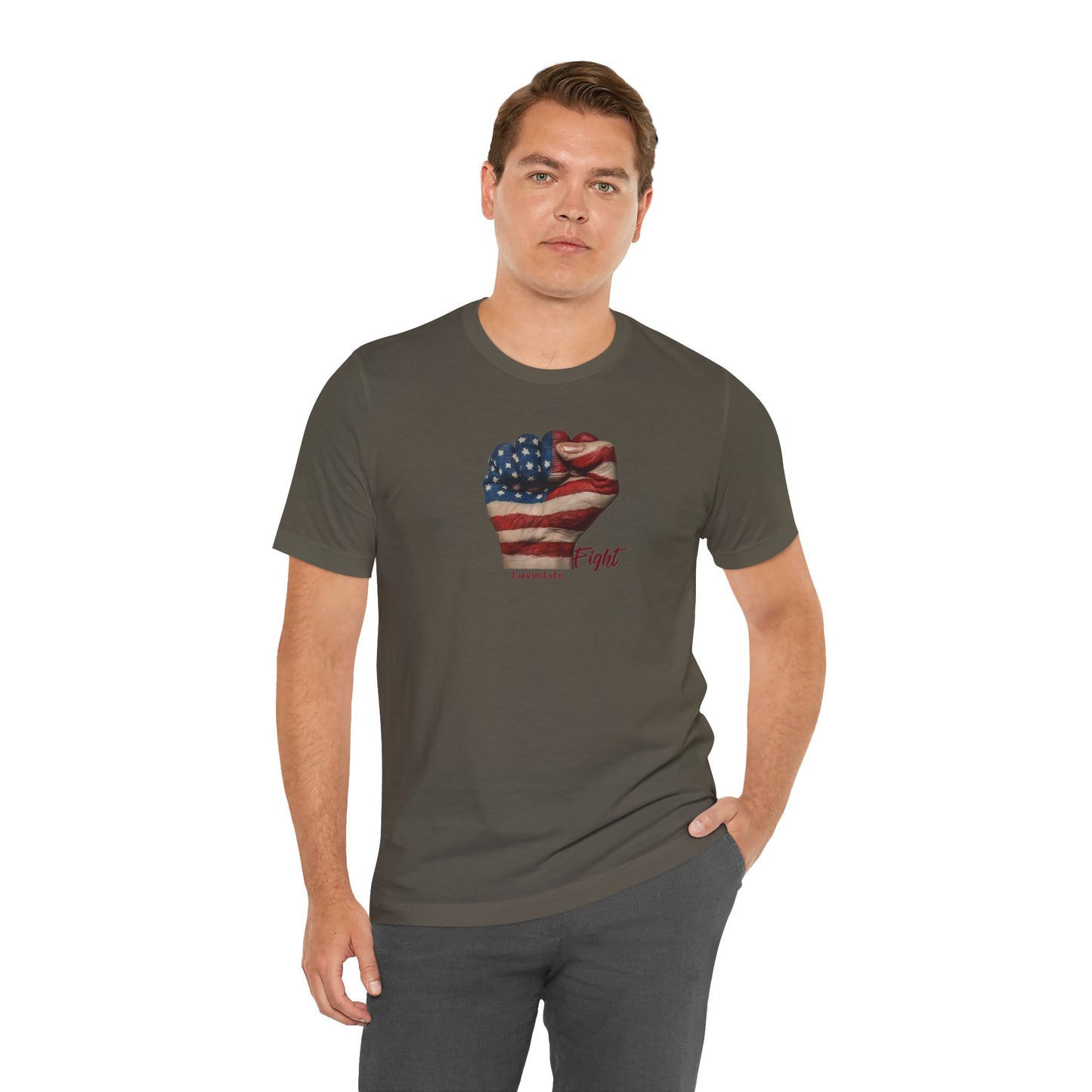 FIST AMERICAN FLAG - FIGHT - Bella+Canvas - Unisex Jersey Short Sleeve Tee (5XL)