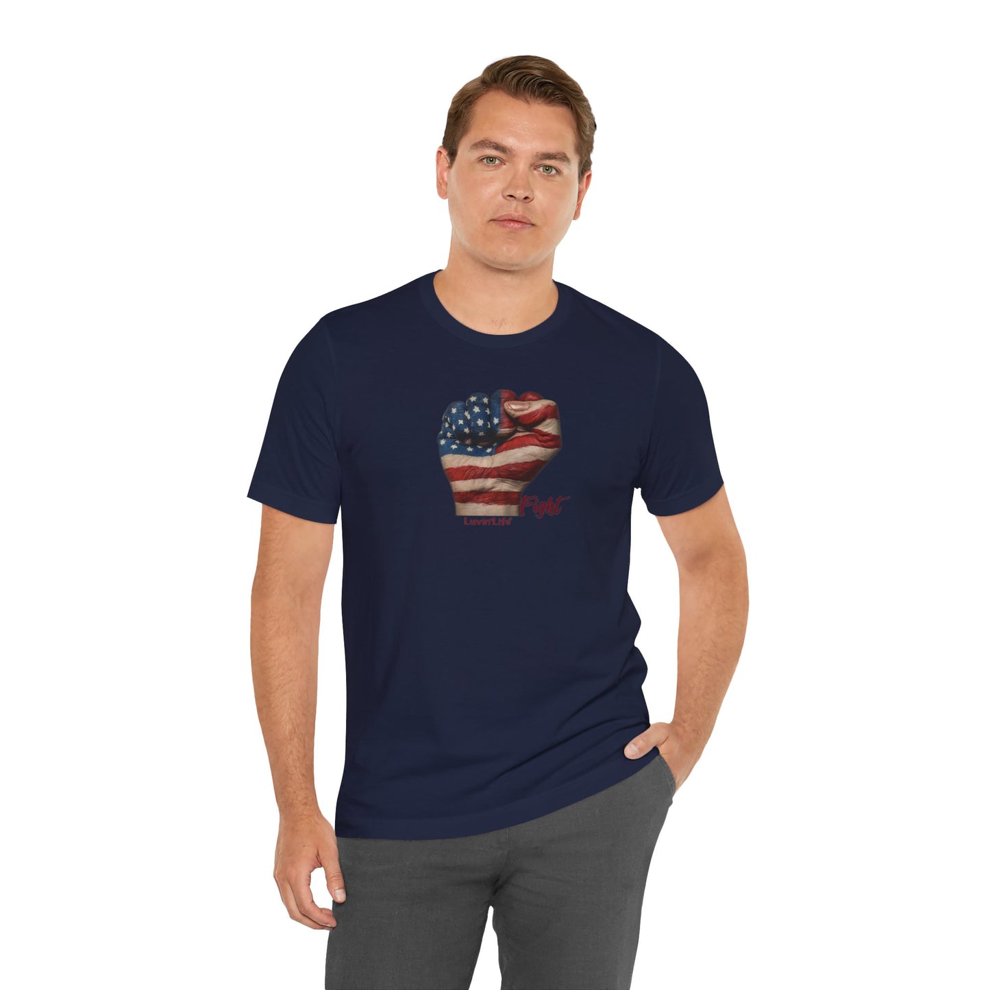 FIST AMERICAN FLAG - FIGHT - Bella+Canvas - Unisex Jersey Short Sleeve Tee (5XL)