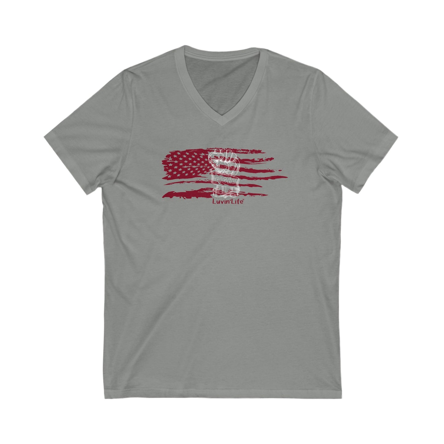 RED FLAG & FIST - Bella+Canvas - Unisex Jersey Short Sleeve V-Neck Tee (2XL)