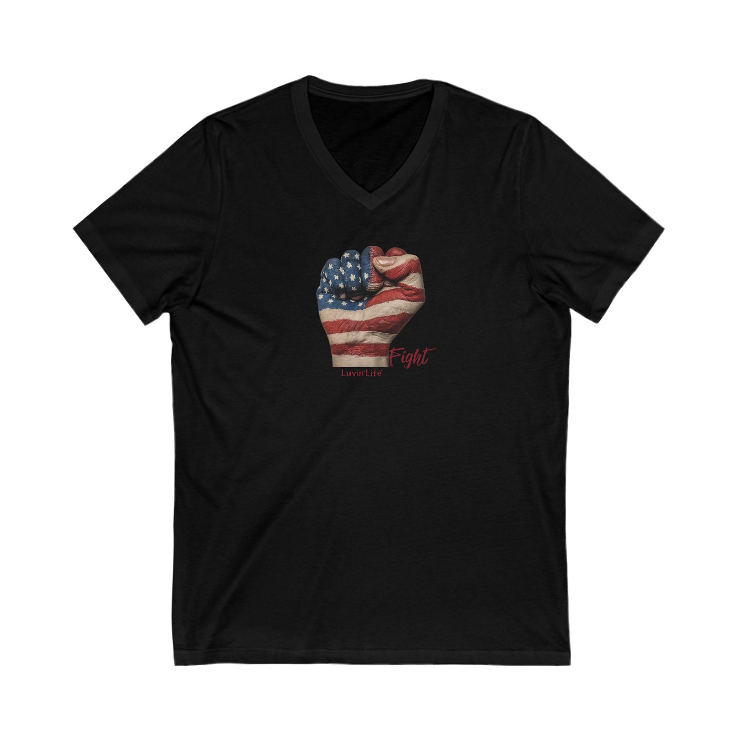 US FLAG PAINTED FIST - Bella+Canvas - Unisex Jersey Short Sleeve V-Neck Tee (2XL)