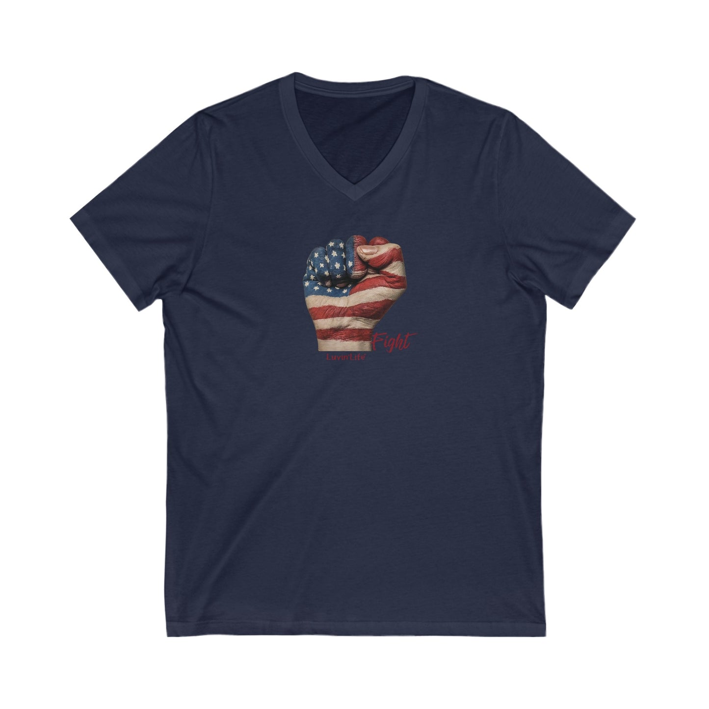 US FLAG PAINTED FIST - Bella+Canvas - Unisex Jersey Short Sleeve V-Neck Tee (2XL)