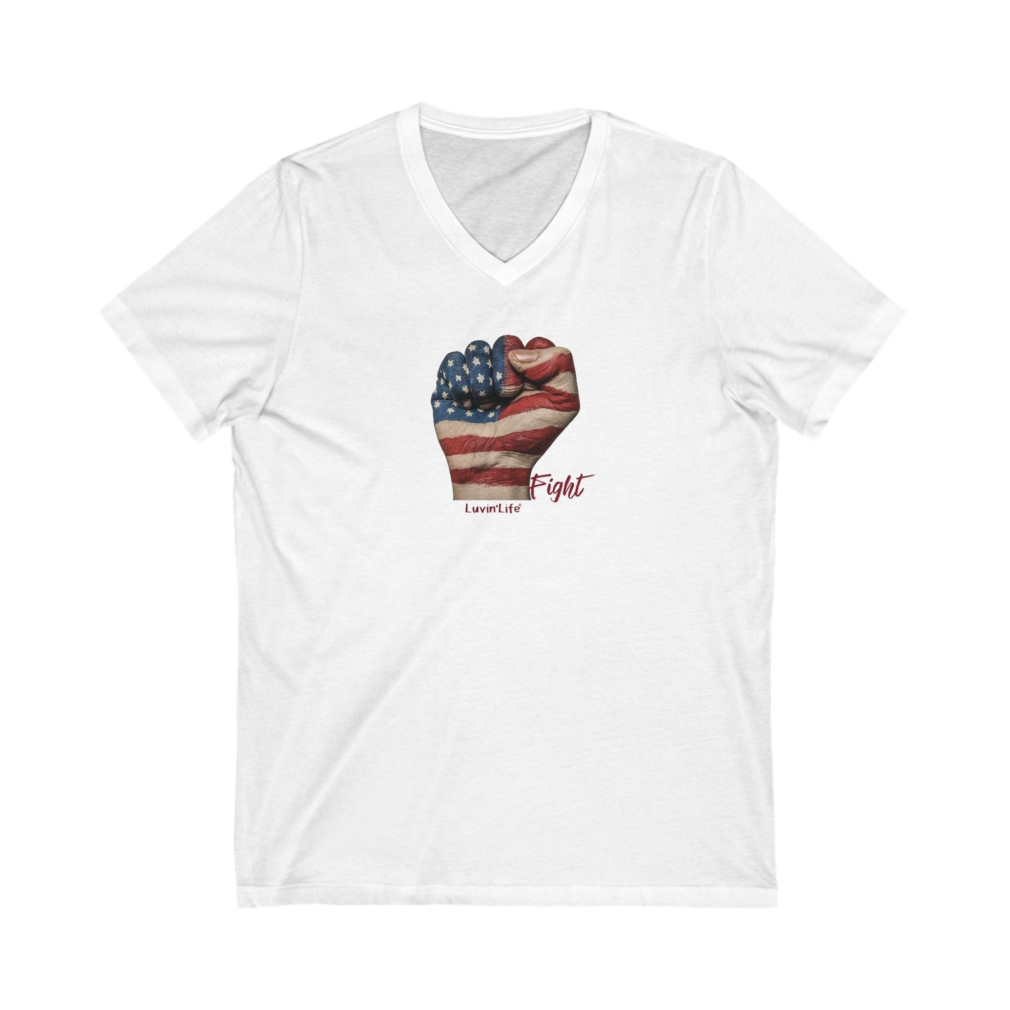 US FLAG PAINTED FIST - Bella+Canvas - Unisex Jersey Short Sleeve V-Neck Tee (2XL)