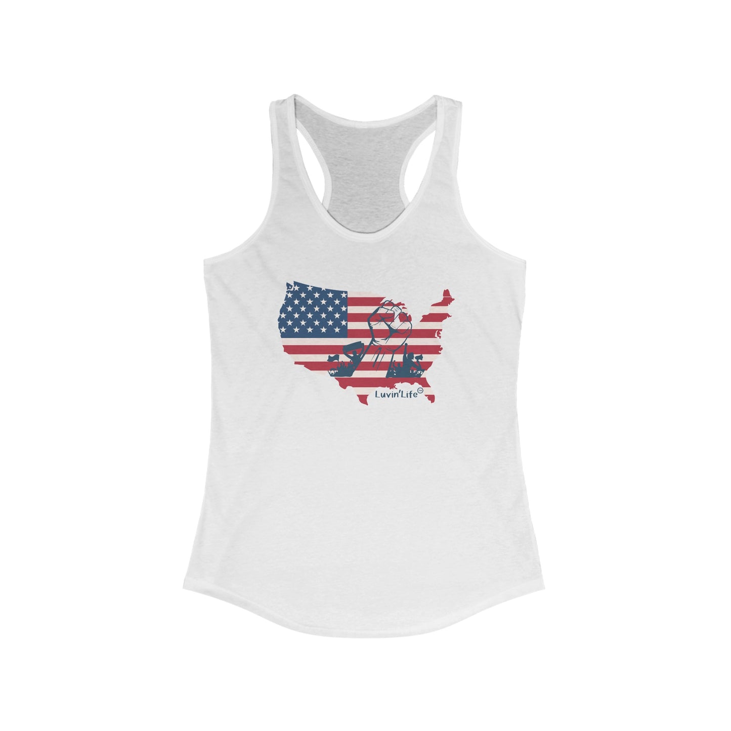 US FLAG MAP & FIST - Women's Ideal Racerback Tank