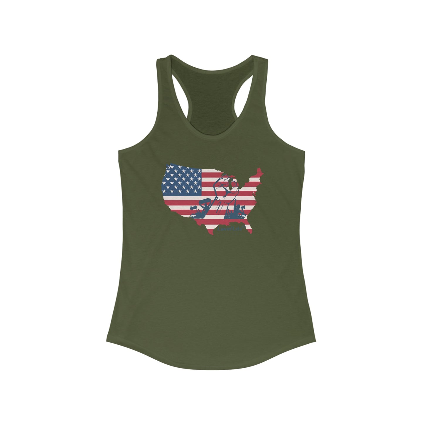 US FLAG MAP & FIST - Women's Ideal Racerback Tank