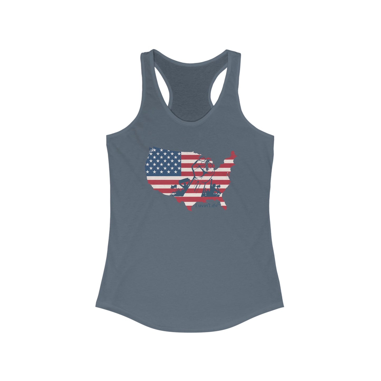 US FLAG MAP & FIST - Women's Ideal Racerback Tank