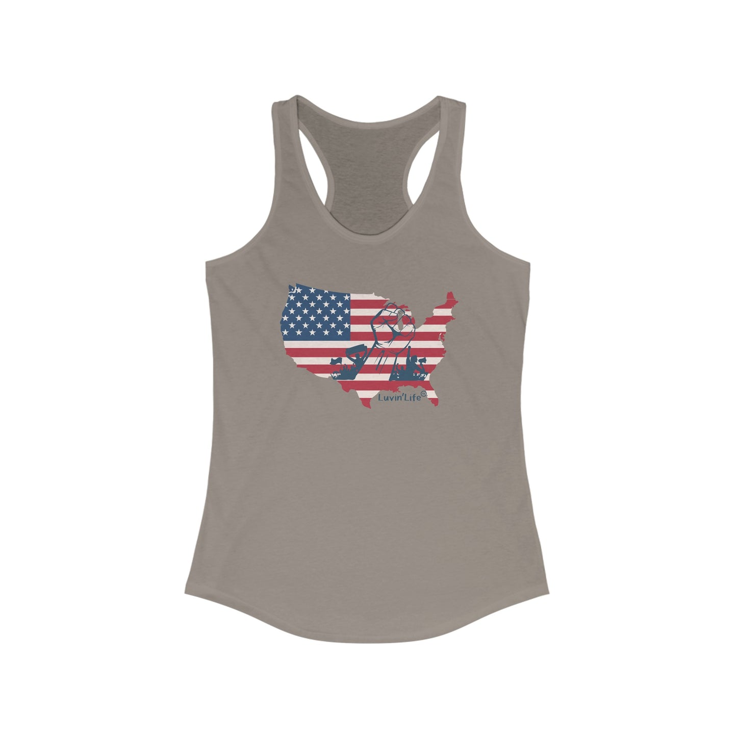 US FLAG MAP & FIST - Women's Ideal Racerback Tank