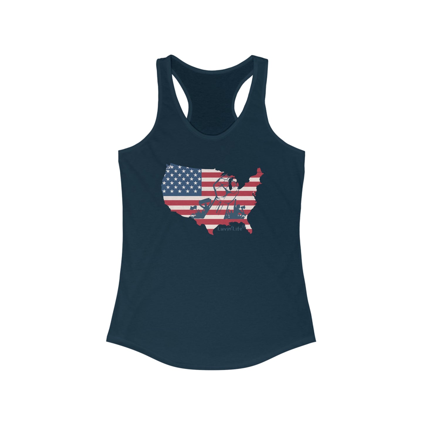 US FLAG MAP & FIST - Women's Ideal Racerback Tank