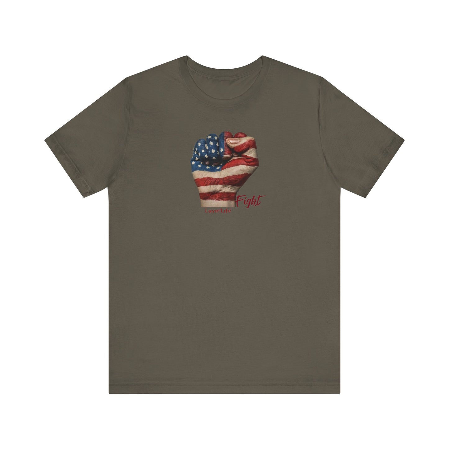 FIST AMERICAN FLAG - FIGHT - Bella+Canvas - Unisex Jersey Short Sleeve Tee (5XL)