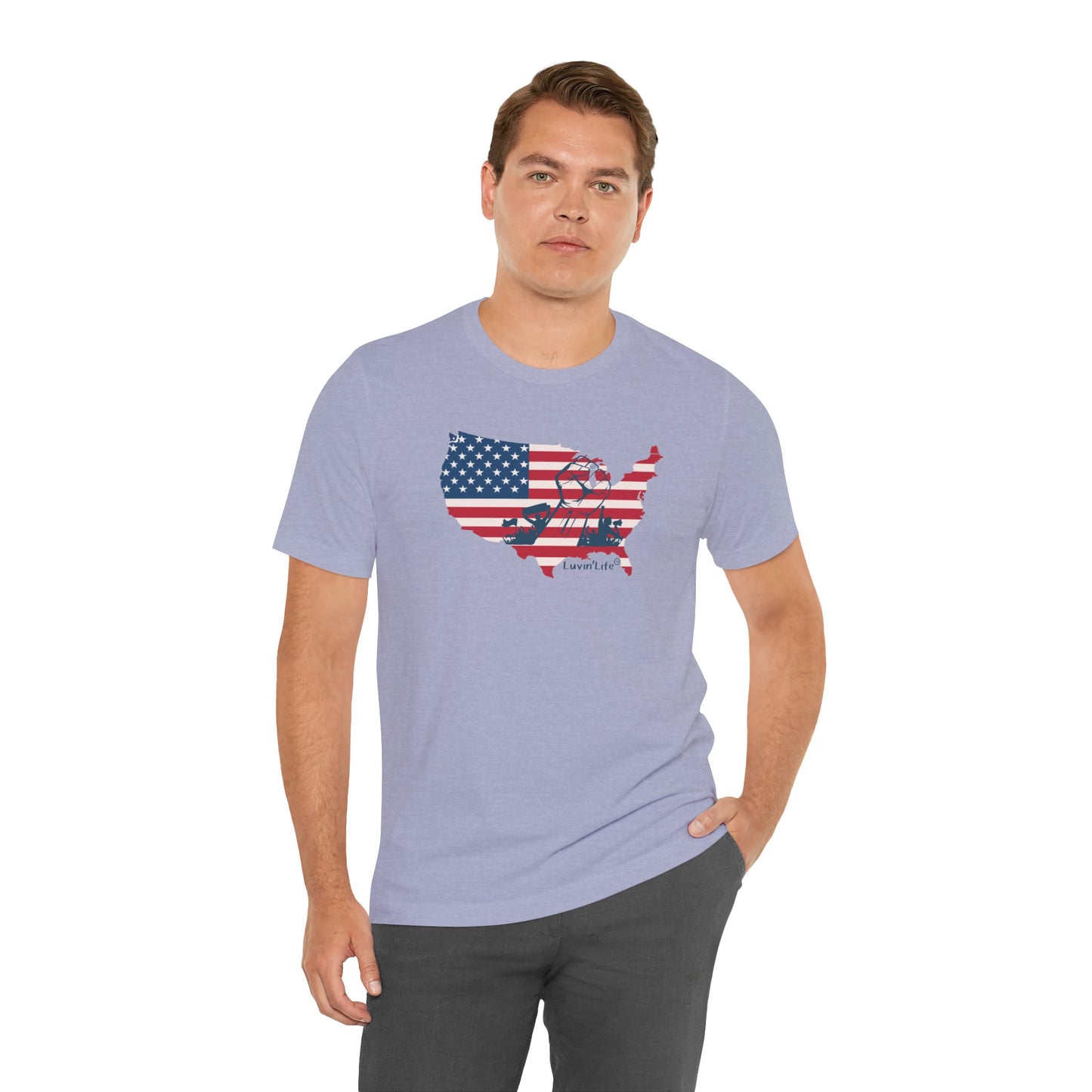 US FLAG MAP & FIST - Bella+Canvas - Unisex Jersey Short Sleeve Tee (4XL)