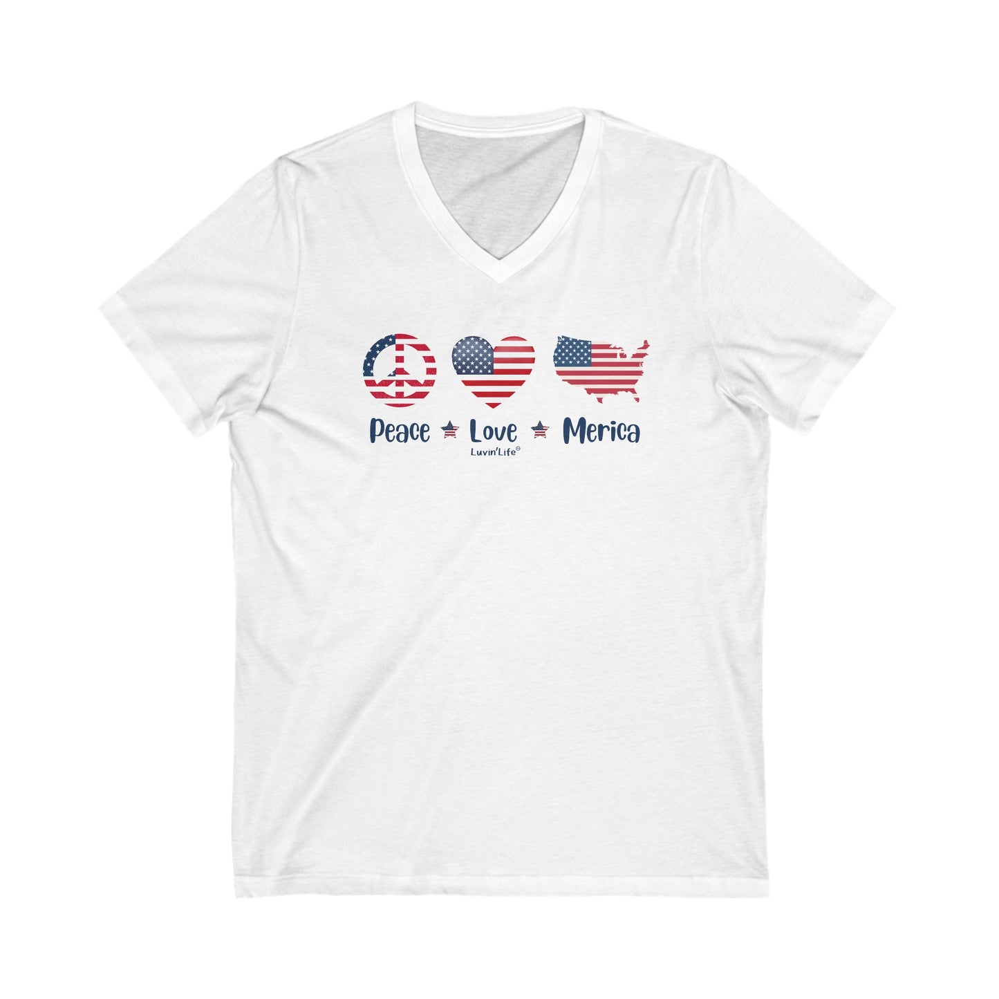 PEACE LOVE MERICA - V-Neck Unisex Jersey Short Sleeve Tee