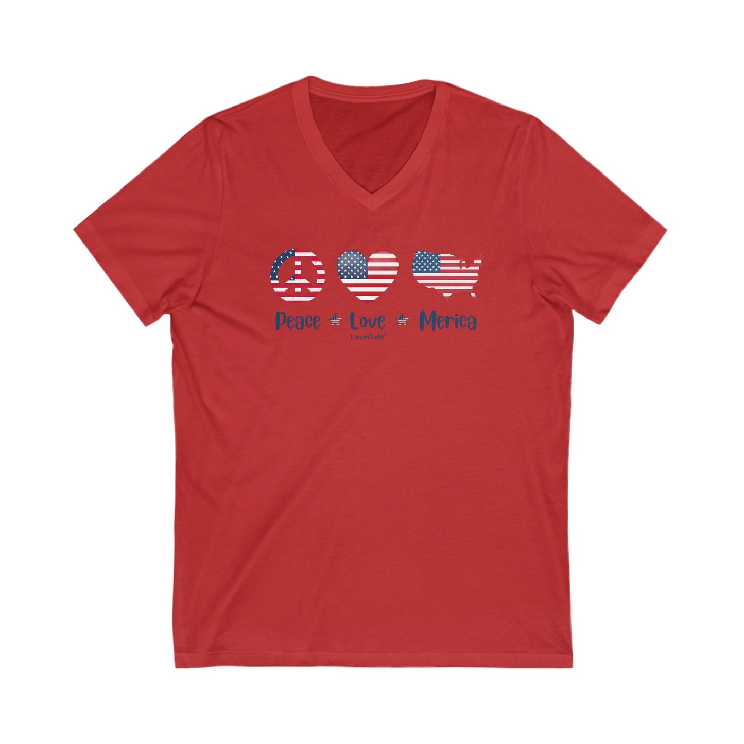 PEACE LOVE MERICA - V-Neck Unisex Jersey Short Sleeve Tee