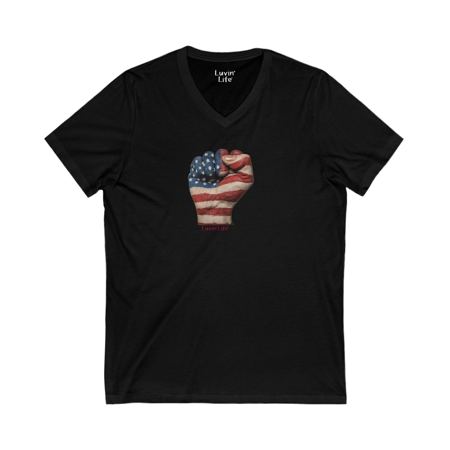 FIST AMERICAN FLAG - Unisex Jersey Short Sleeve V-Neck Tee