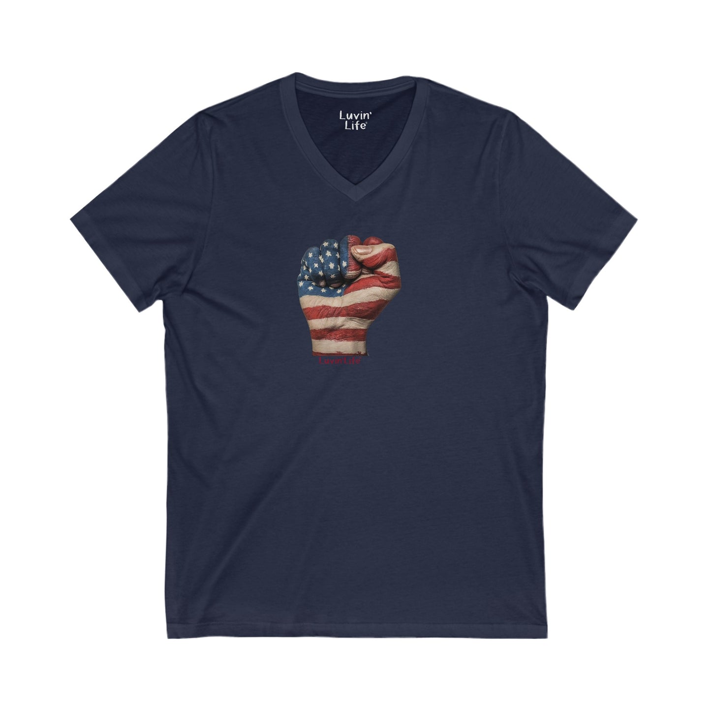 FIST AMERICAN FLAG - Unisex Jersey Short Sleeve V-Neck Tee