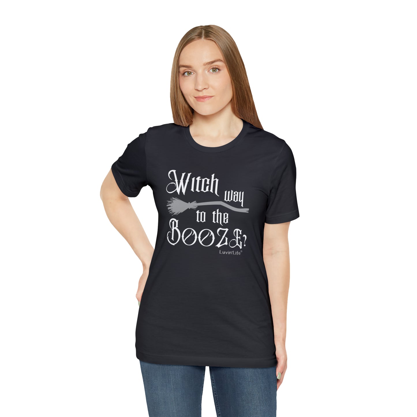 WITCH WAY TO THE BOOZE - Bella+Canvas Unisex Jersey Short Sleeve Tee (+3XL)