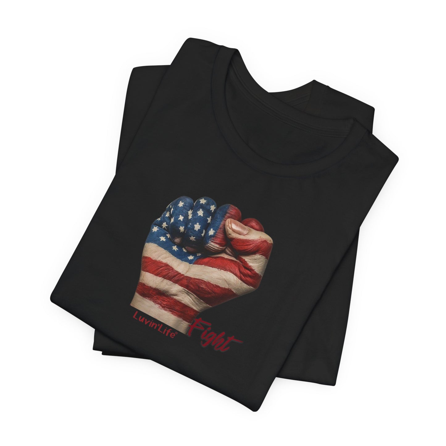 FIST AMERICAN FLAG - FIGHT - Bella+Canvas - Unisex Jersey Short Sleeve Tee (5XL)