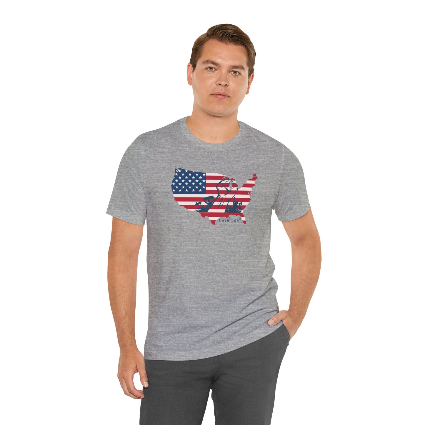 US FLAG MAP & FIST - Bella+Canvas - Unisex Jersey Short Sleeve Tee (4XL)