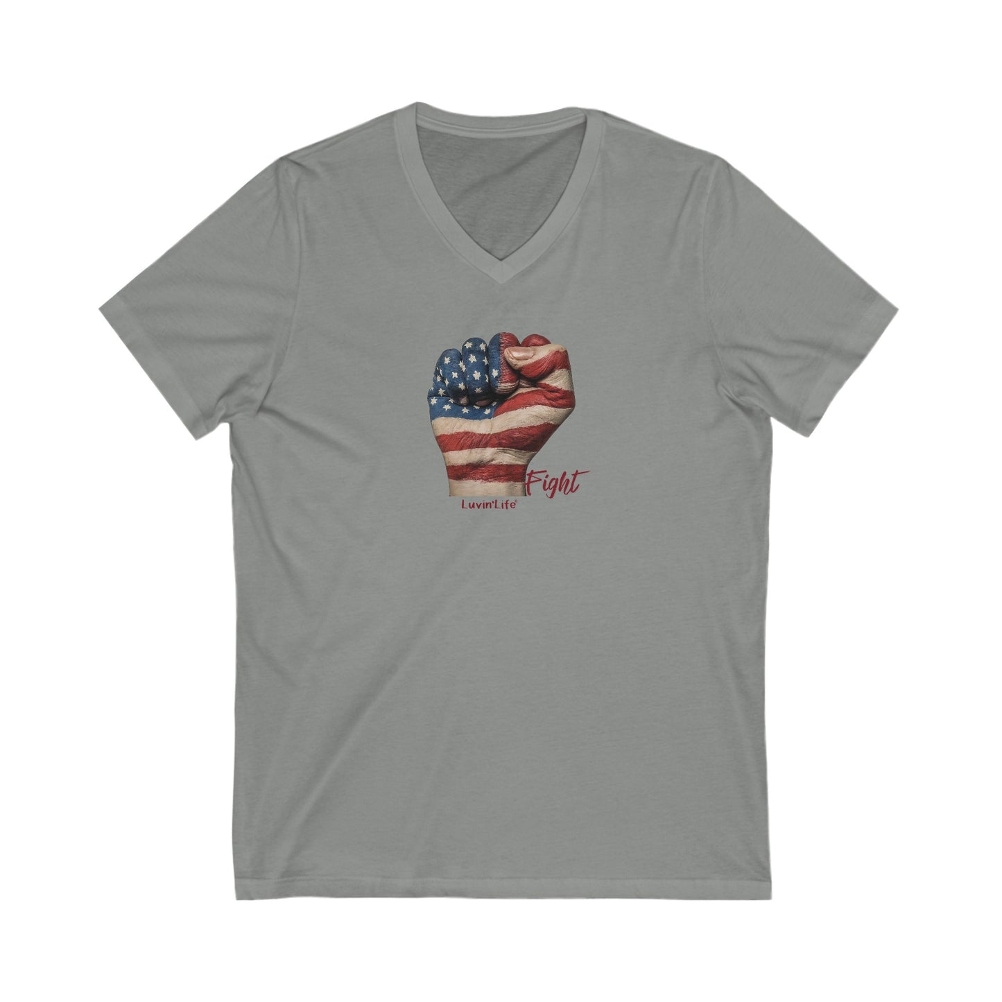 US FLAG PAINTED FIST - Bella+Canvas - Unisex Jersey Short Sleeve V-Neck Tee (2XL)