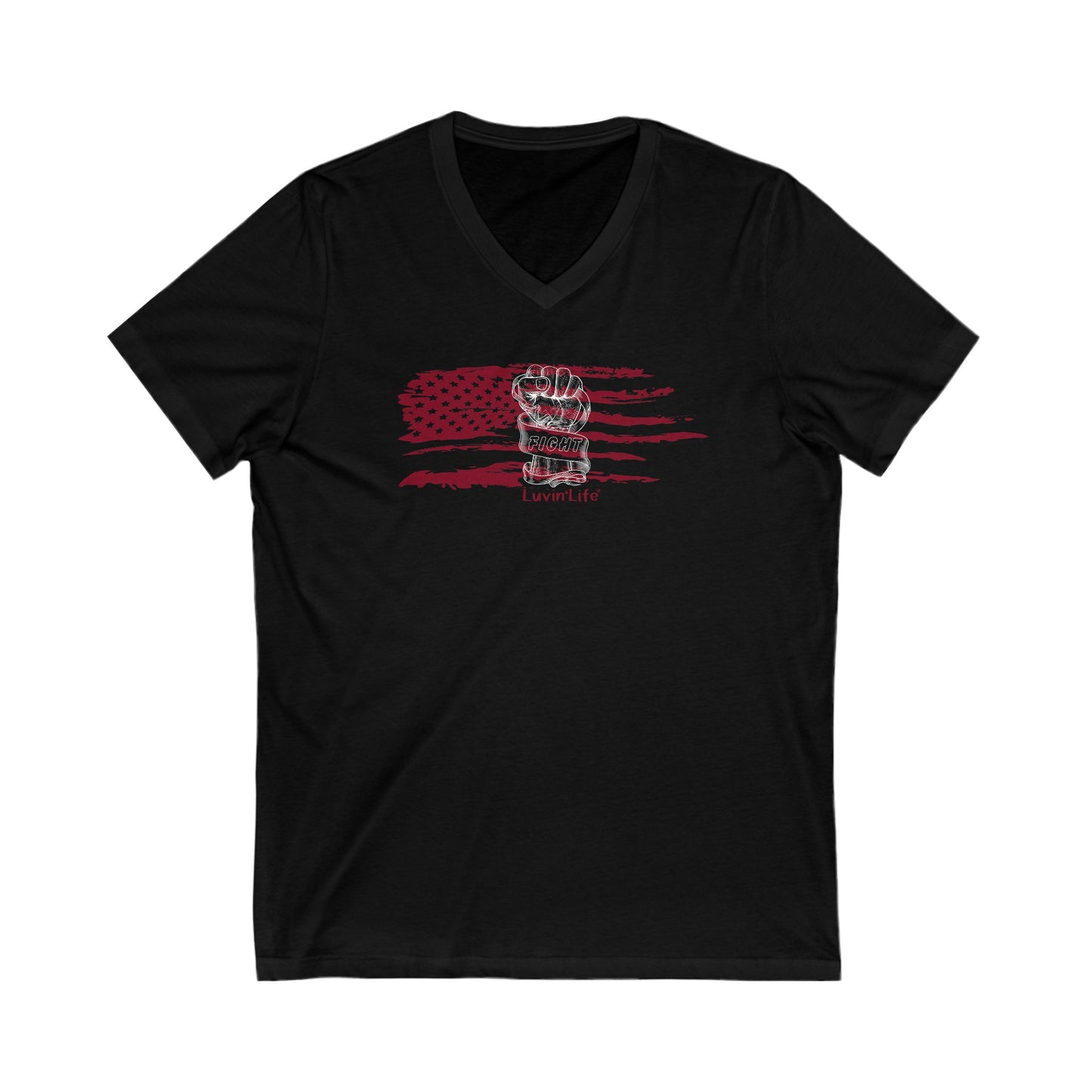 RED FLAG & FIST - Bella+Canvas - Unisex Jersey Short Sleeve V-Neck Tee (2XL)