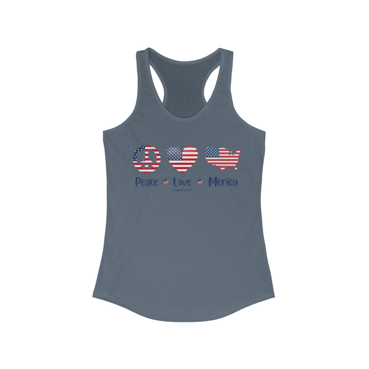 PEACE LOVE MERICA - Women's Ideal Racerback Tank - Slim Fit