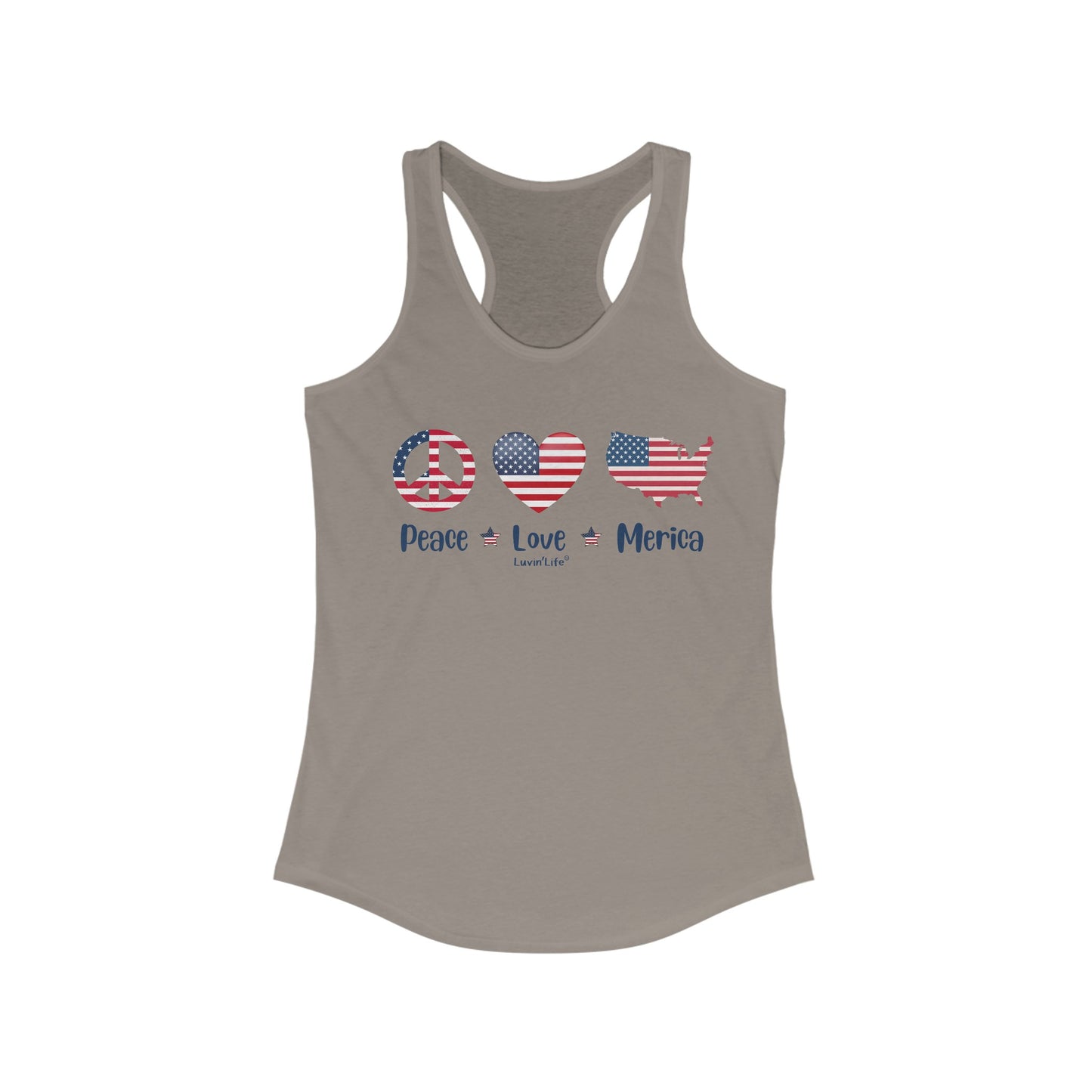 PEACE LOVE MERICA - Women's Ideal Racerback Tank - Slim Fit