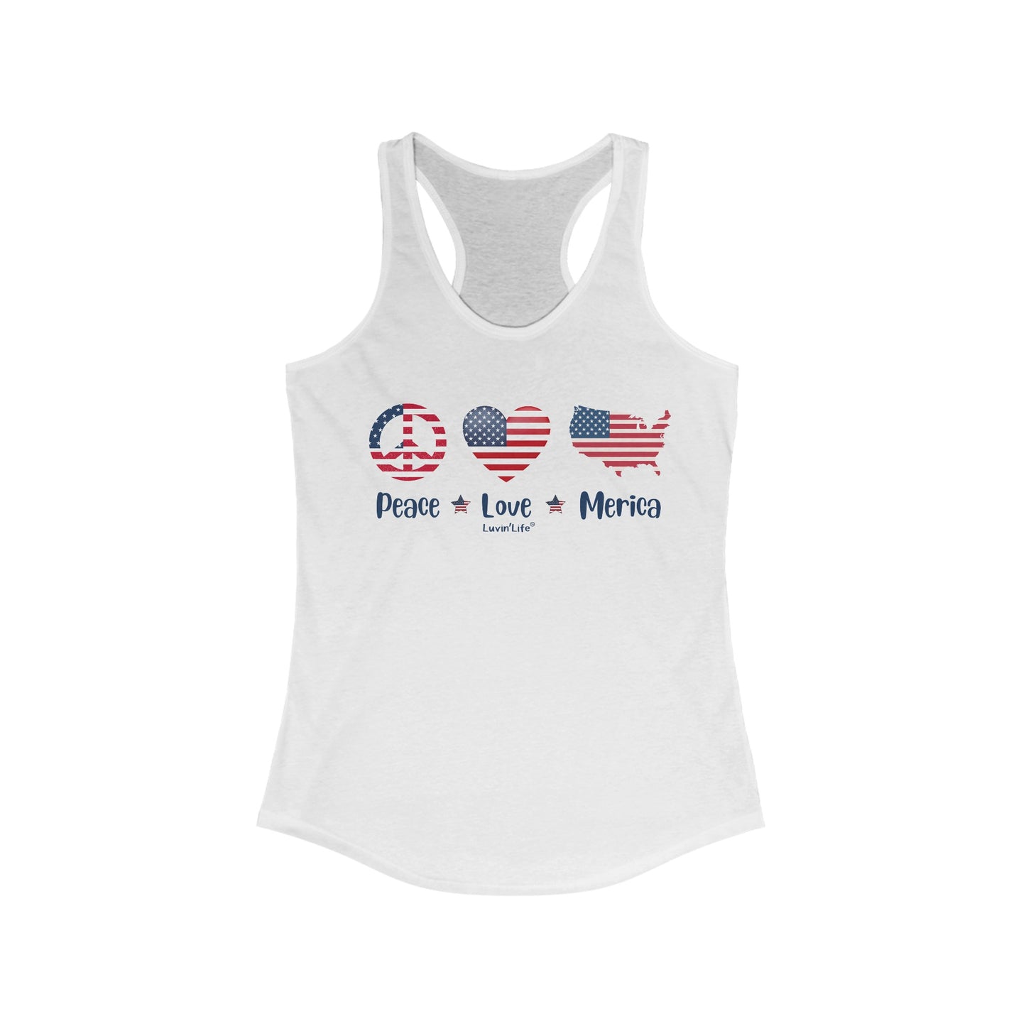 PEACE LOVE MERICA - Women's Ideal Racerback Tank - Slim Fit