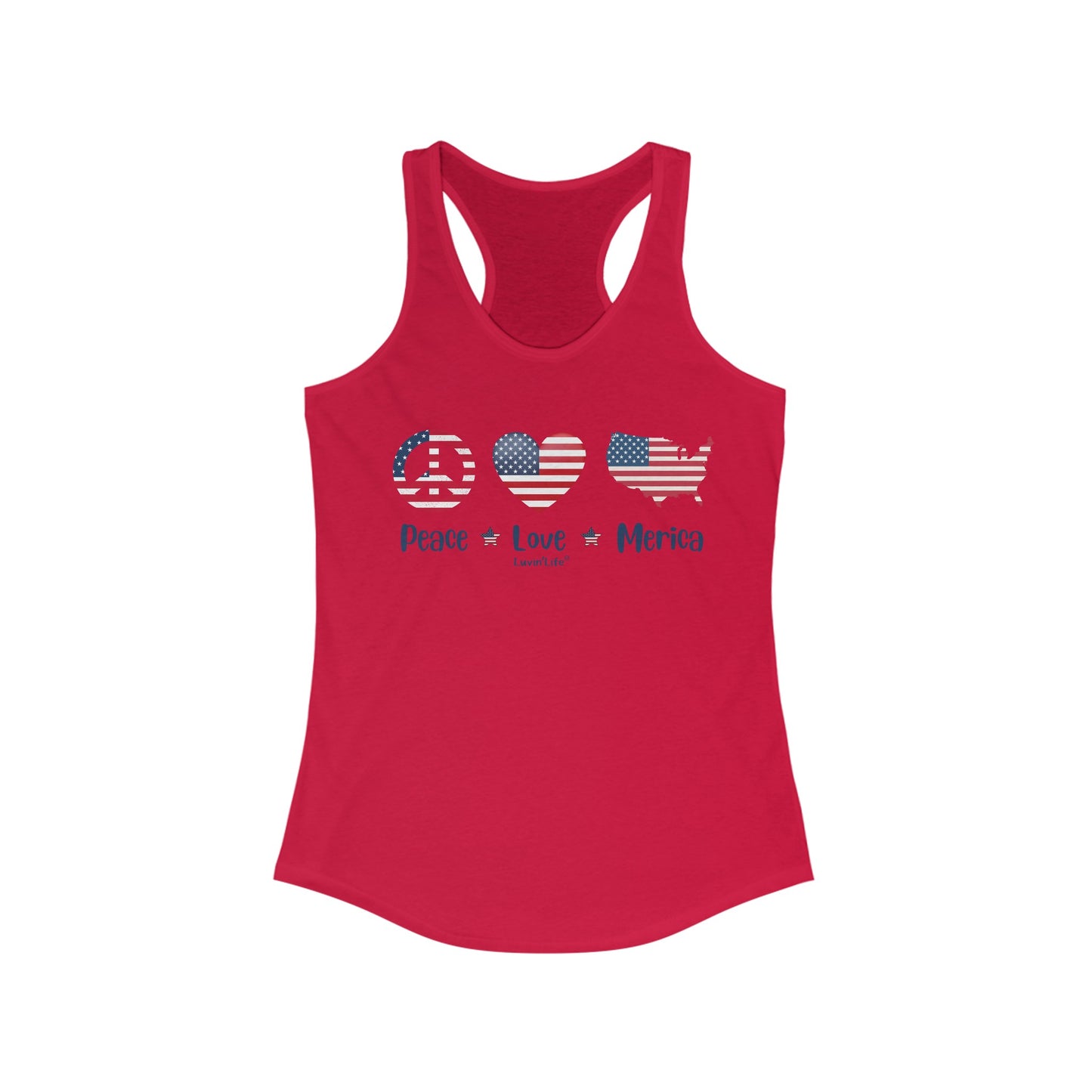 PEACE LOVE MERICA - Women's Ideal Racerback Tank - Slim Fit