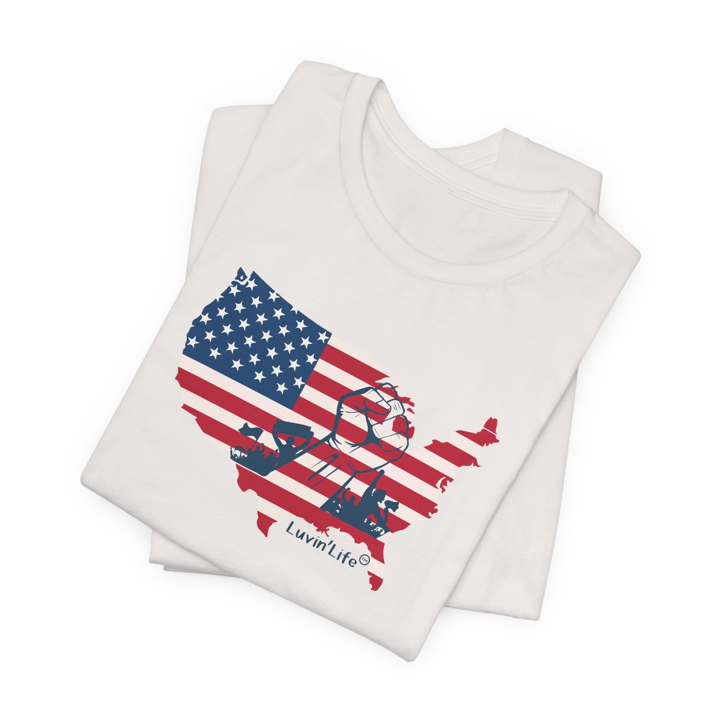 US FLAG MAP & FIST - Bella+Canvas - Unisex Jersey Short Sleeve Tee (4XL)