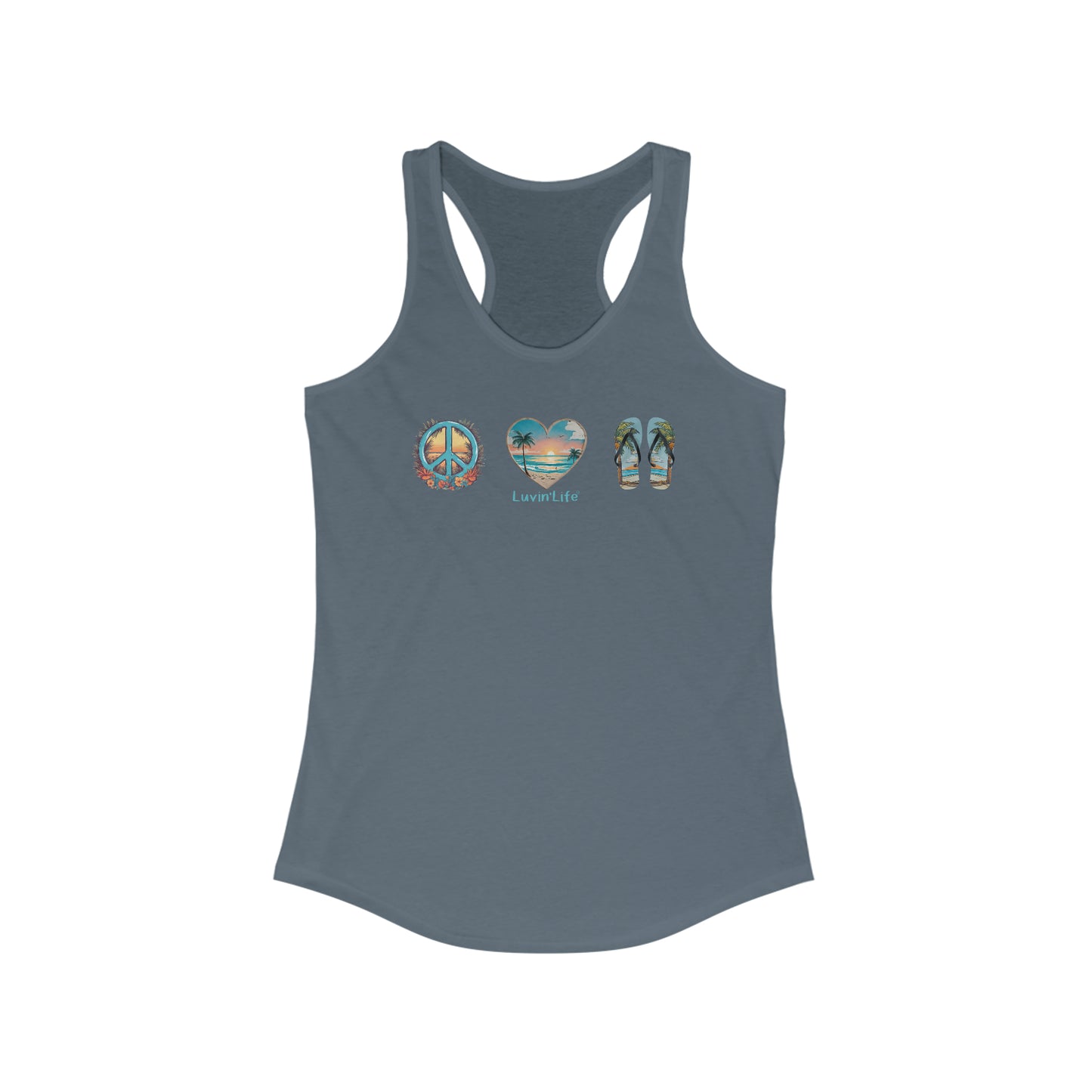 PEACE  LOVE  FLIP-FLOPS - NextLevel Women's Ideal Racerback Tank