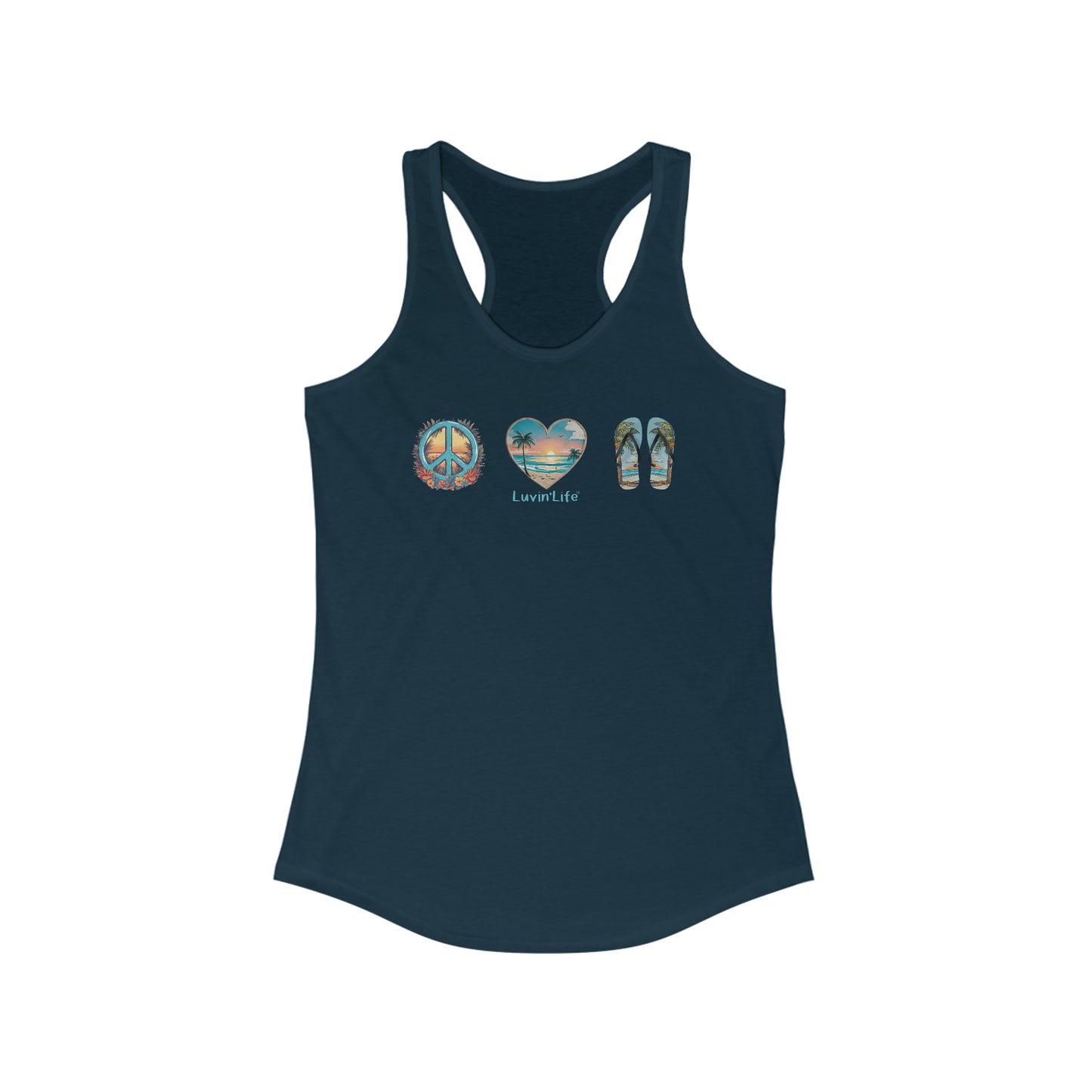 PEACE  LOVE  FLIP-FLOPS - NextLevel Women's Ideal Racerback Tank