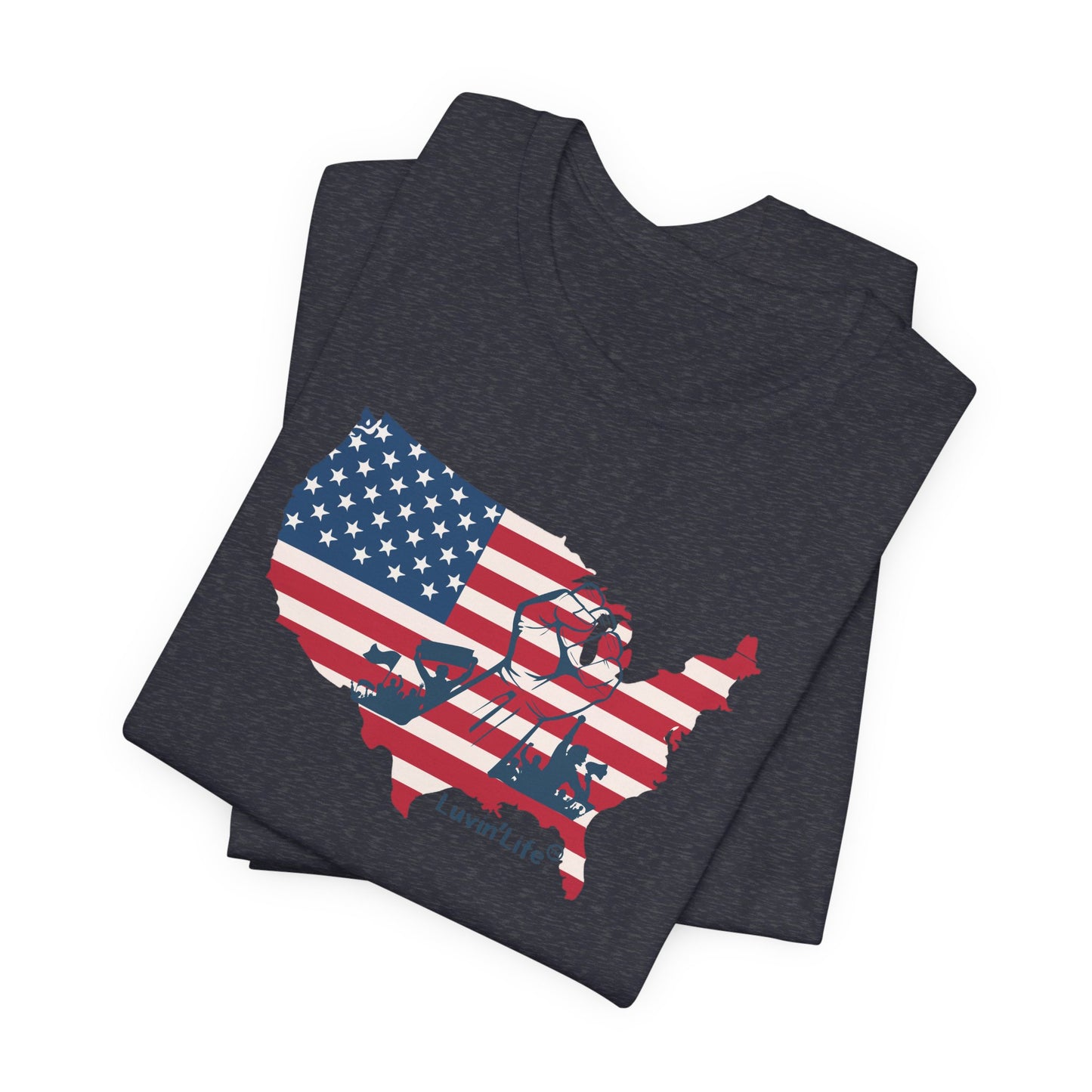 US FLAG MAP & FIST - Bella+Canvas - Unisex Jersey Short Sleeve Tee (4XL)