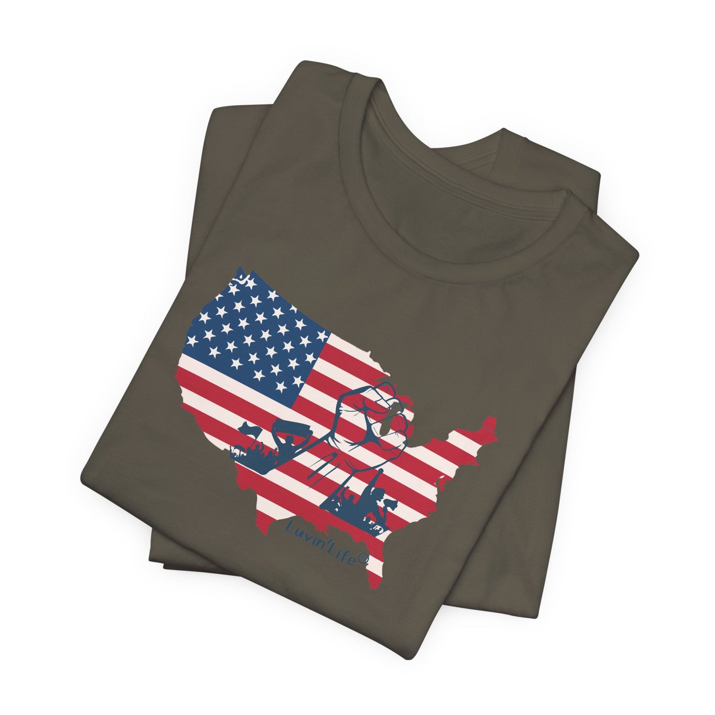 US FLAG MAP & FIST - Bella+Canvas - Unisex Jersey Short Sleeve Tee (4XL)