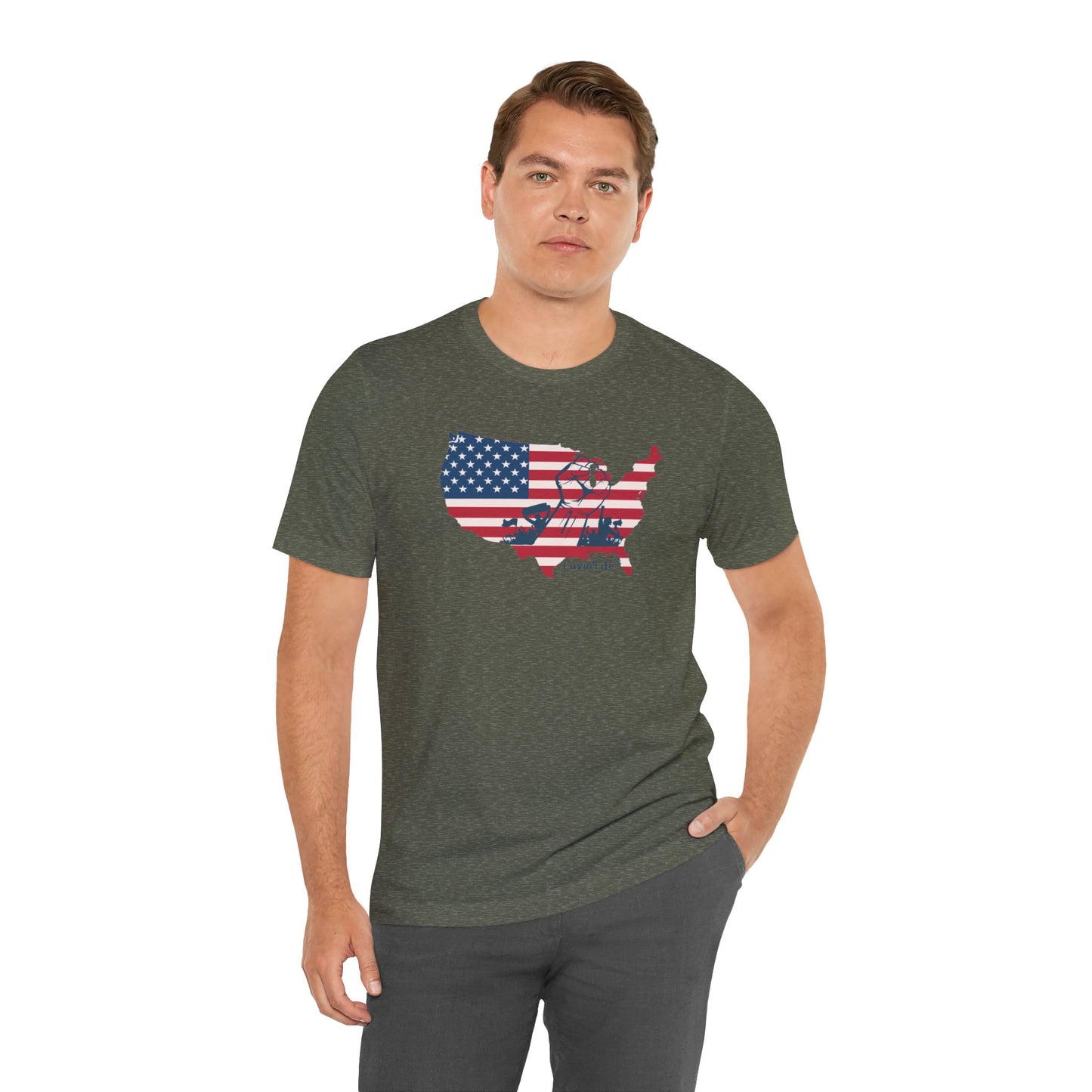 US FLAG MAP & FIST - Bella+Canvas - Unisex Jersey Short Sleeve Tee (4XL)