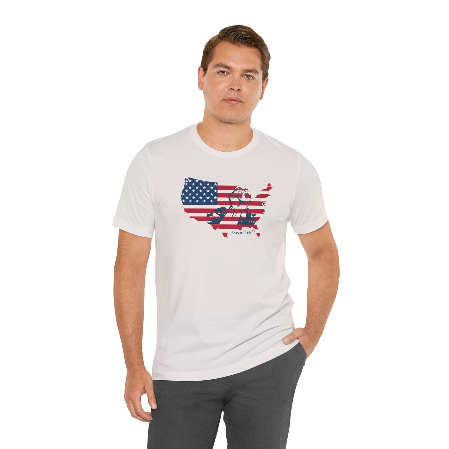 US FLAG MAP & FIST - Bella+Canvas - Unisex Jersey Short Sleeve Tee (4XL)