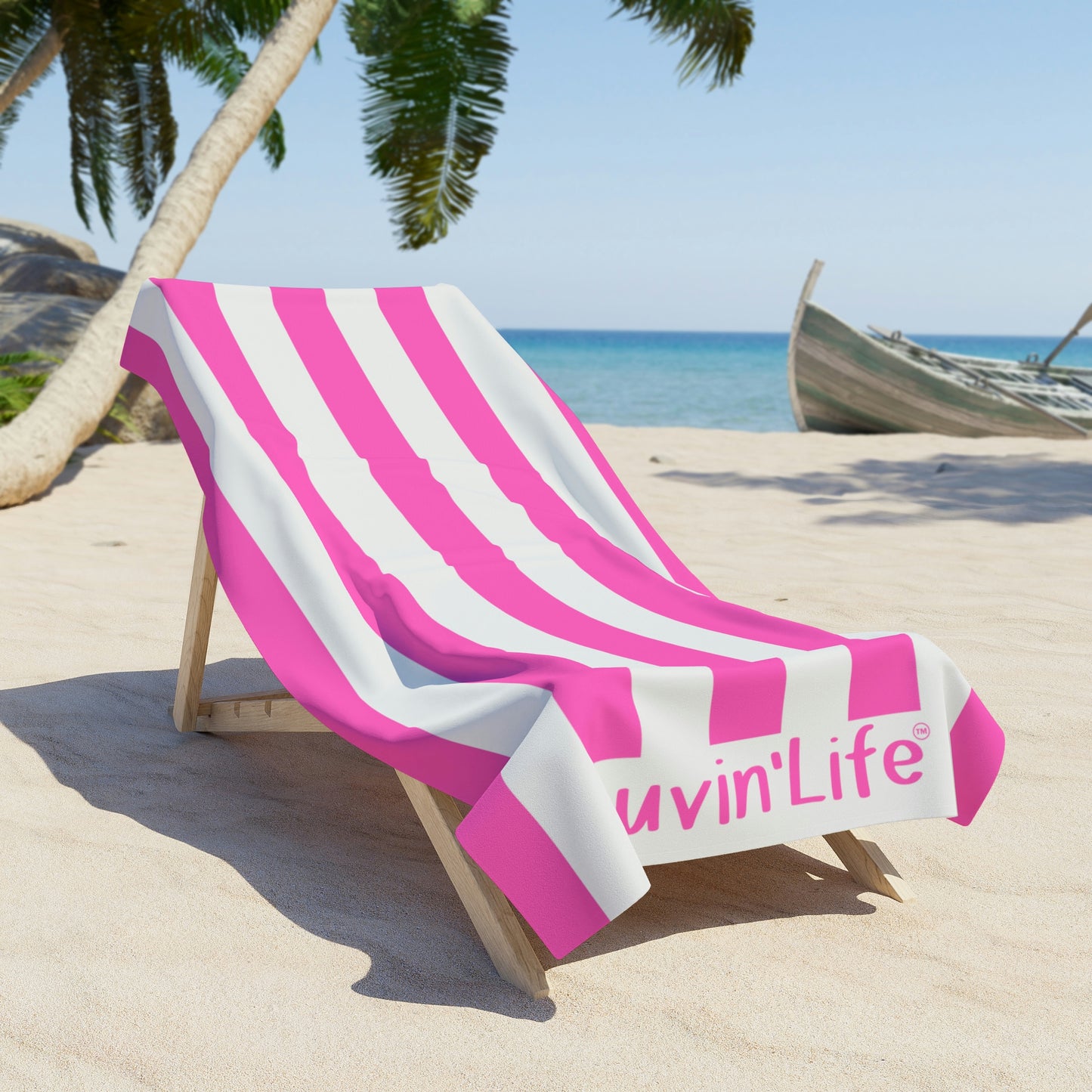 Luvin'Life Beach Towel - pink stripe 36" x 72"